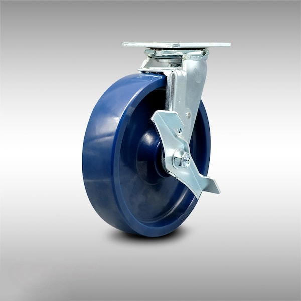 8 Inch Stainless Steel Solid Poly Swivel Caster with Ball Bearing and Brake SCC